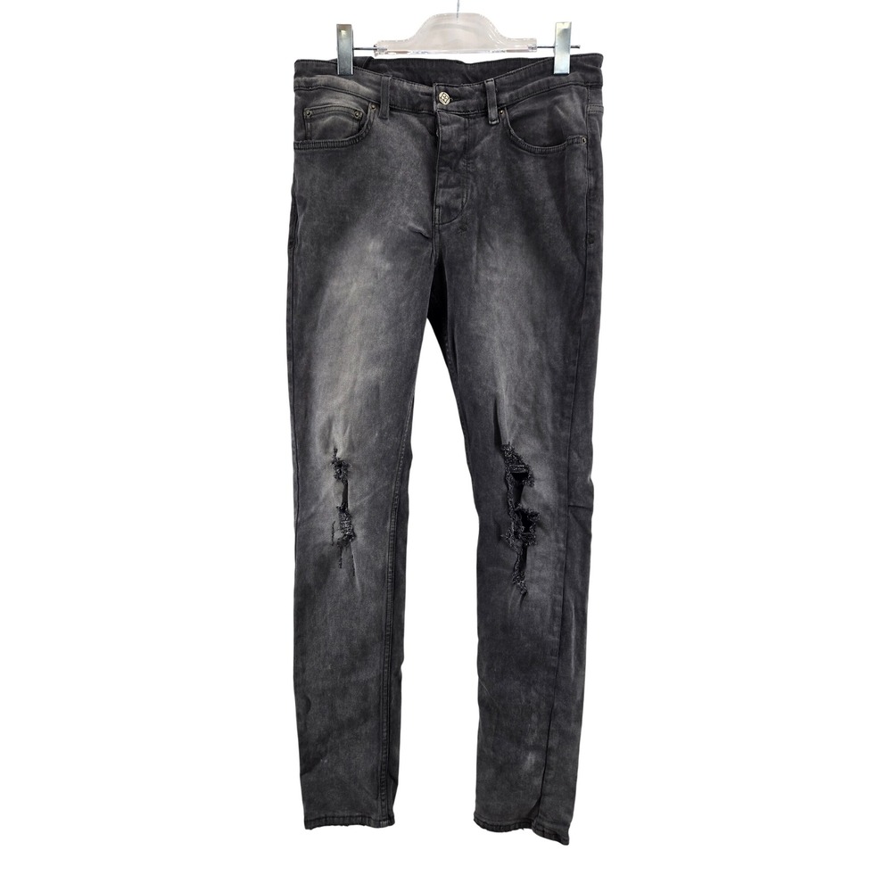 Ksubi Trashed Jeans Grey Distressed Slim Tapered 32 Grunge Rock Indie Sleaze